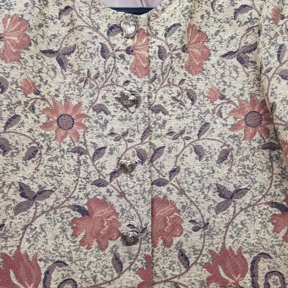 Lambrini Blazer Jacket Women XL Tweed Tapestry Gold Floral Heart Coat Button Vtg - Picture 9 of 16